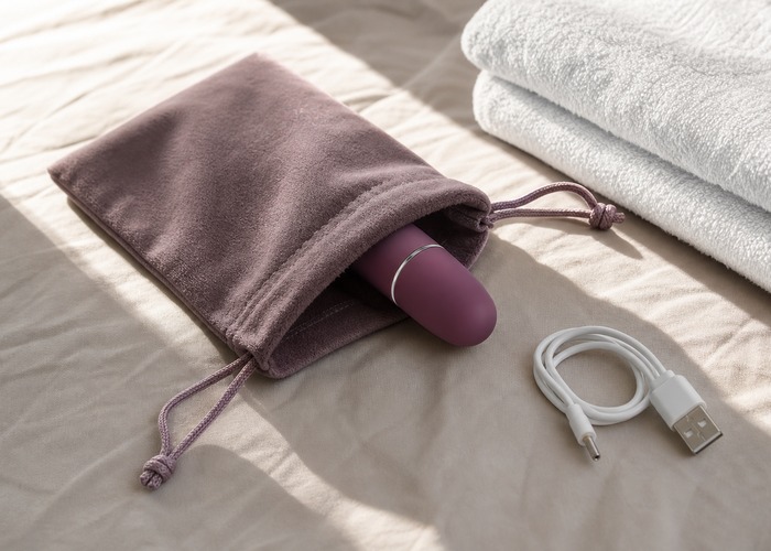 Bullet Vibrators guide product scene with bullet vibrator, water-based lube, soft towel