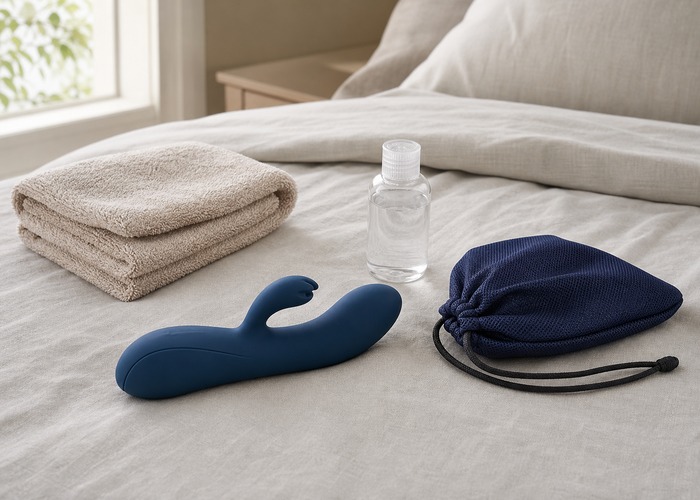 Realistic Dildos guide product scene with realistic-texture shaft, water-based lube, cleaning spray