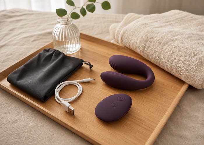 Remote Control Vibrators guide product scene with remote control vibrator, handheld remote, charging cable