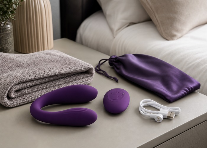 Remote Control Vibrators guide product scene with remote control vibrator, handheld remote, charging cable