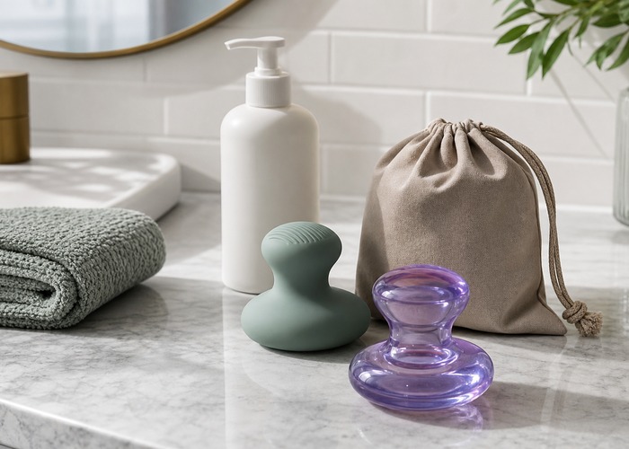 Silicone Dildos guide product scene with silicone dildo, jelly dildo, water-based lube