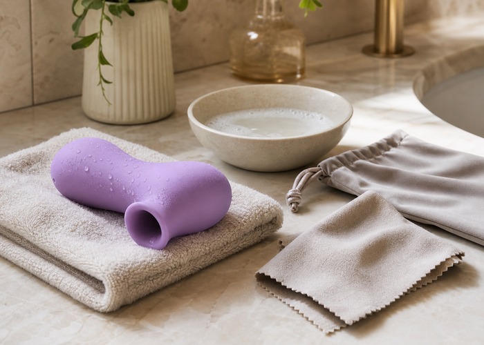 Suction Cup Dildos guide product scene with suction cup dildo, smooth tile surface, water-based lube