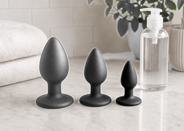 Metal Butt Plugs guide product scene with metal plug, water-based lube, soft towel
