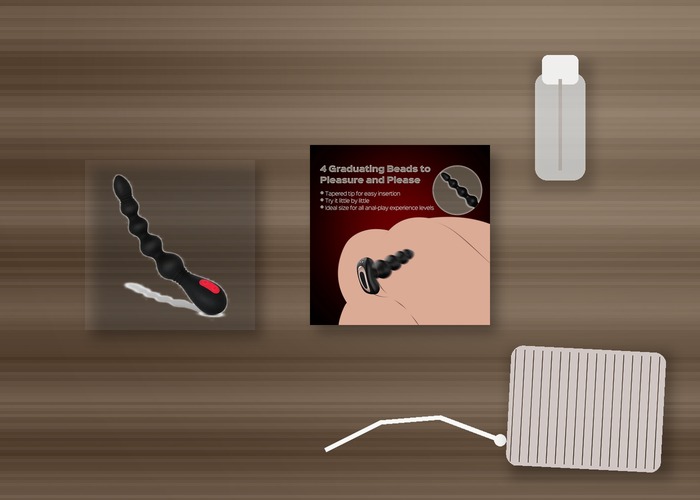 Anal Vibrators guide product scene with anal beads, water-based lube, toy cleaner