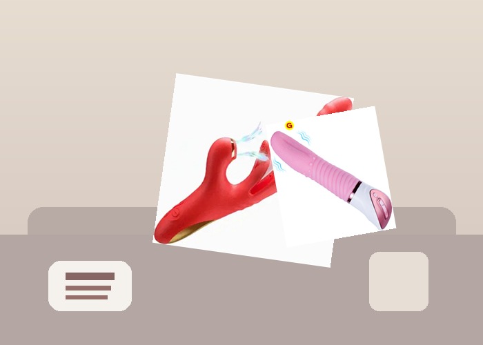 Tongue Vibrators guide product scene with tongue flap toy, toy cleaner, dry towel